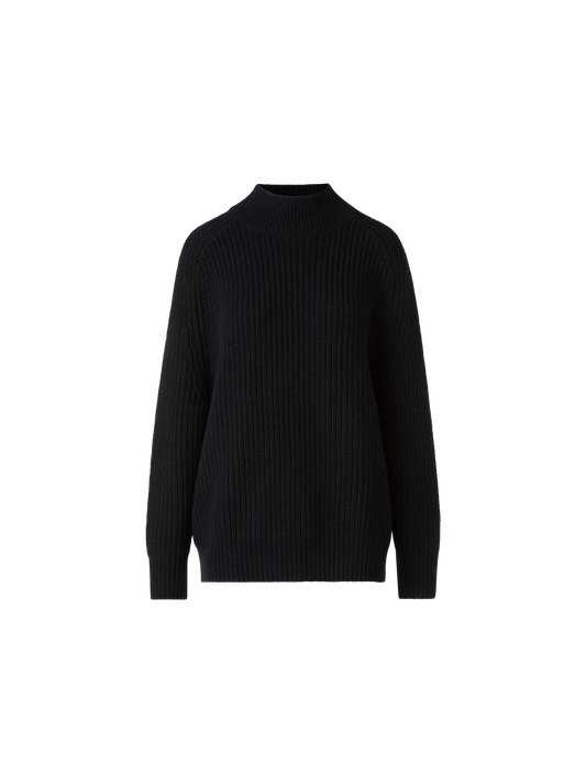 Designer Oversized Wool Cashmere Mock Neck Knit Sweater - black - neutral
