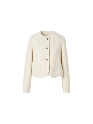 Designer Boxy Bouclé Cotton Summer Jacket - ecru