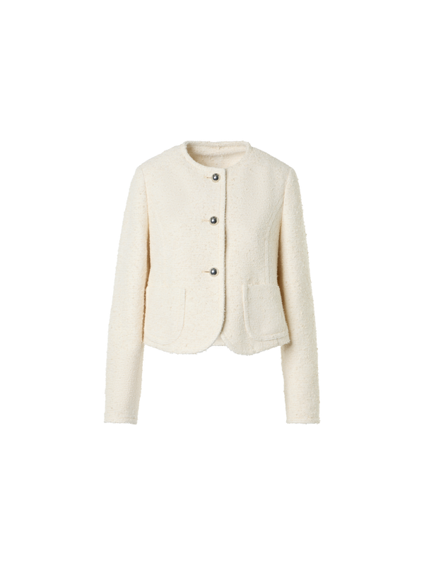 Designer Boxy Bouclé Cotton Summer Jacket - ecru