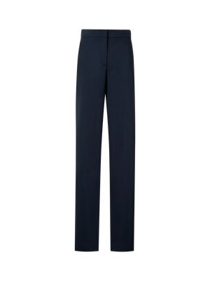 Designer Straight Cool Wool Pants with Elastic Waist - navy - blue