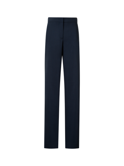 Designer Straight Cool Wool Pants with Elastic Waist - navy - blue
