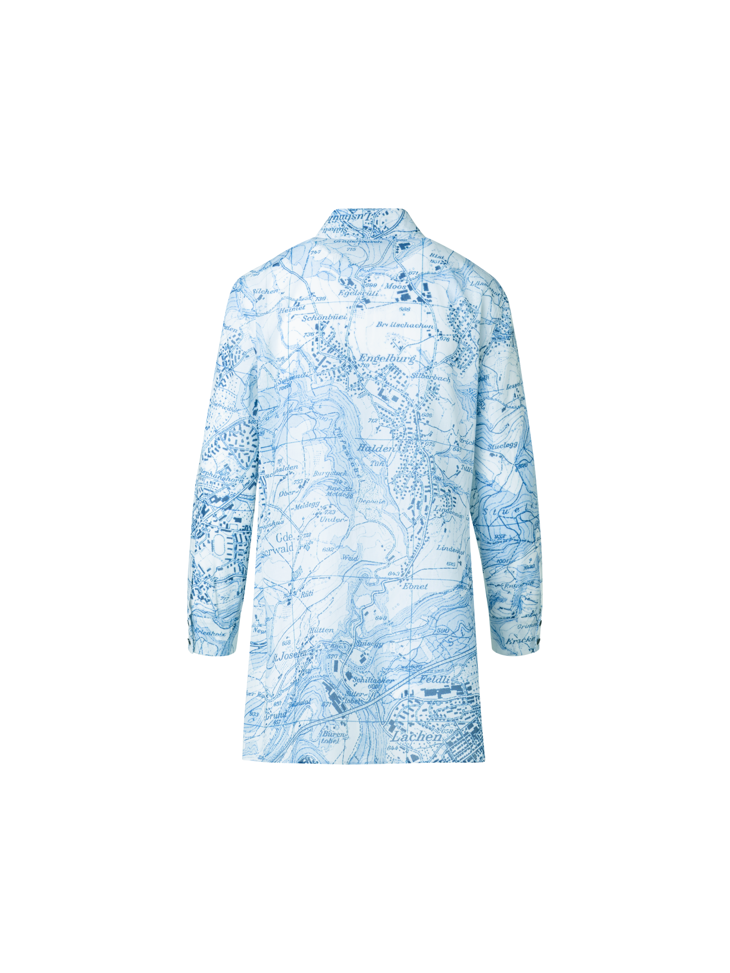 Designer St. Gallen Map Print Cotton Tunic Blouse - blue - multicolor