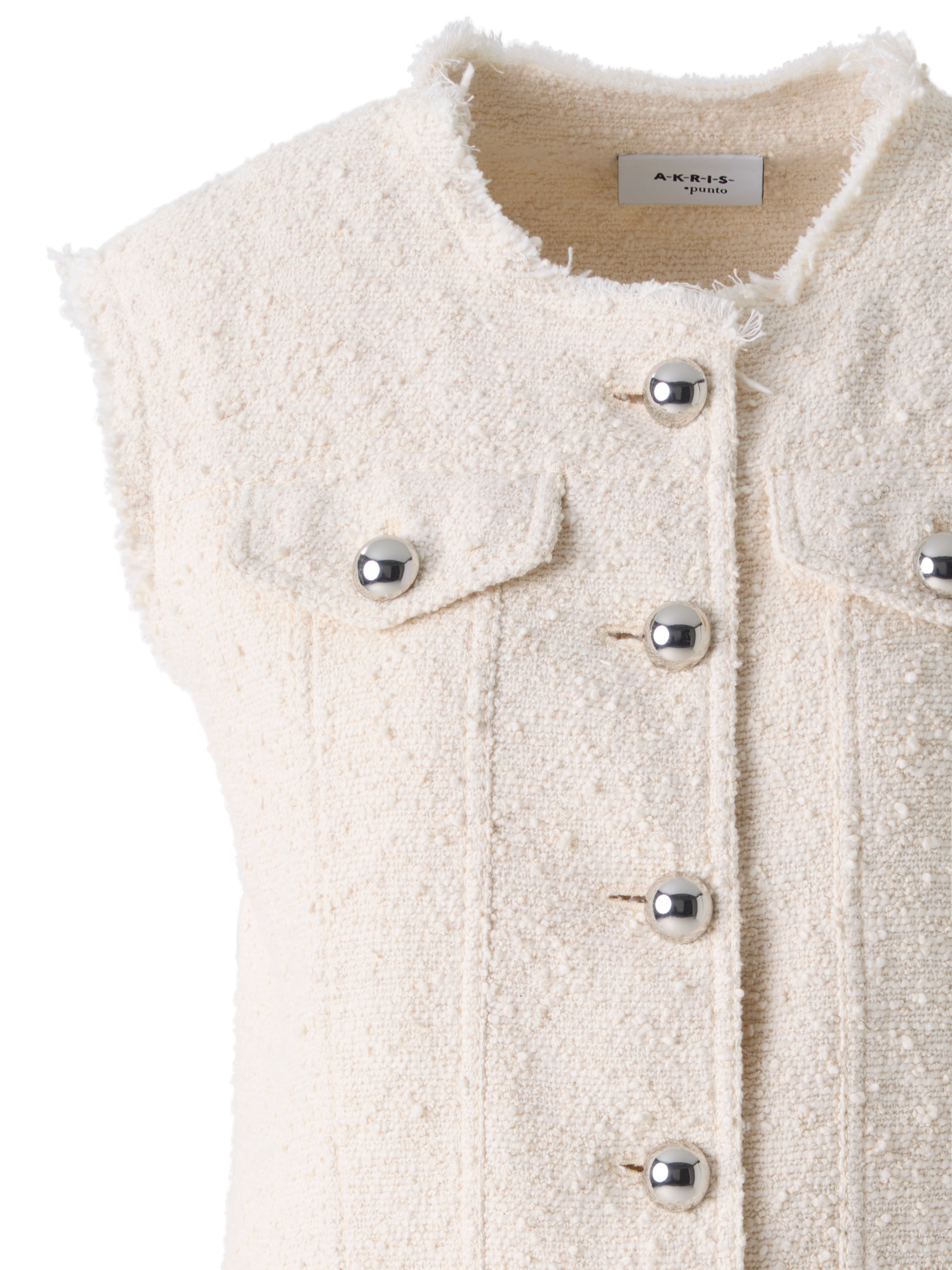Designer Oversize Gilet in Summer Bouclé Cotton - ecru