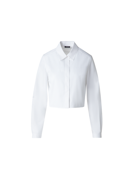 Designer Cropped Pleated Cotton Blouse - neutral - white