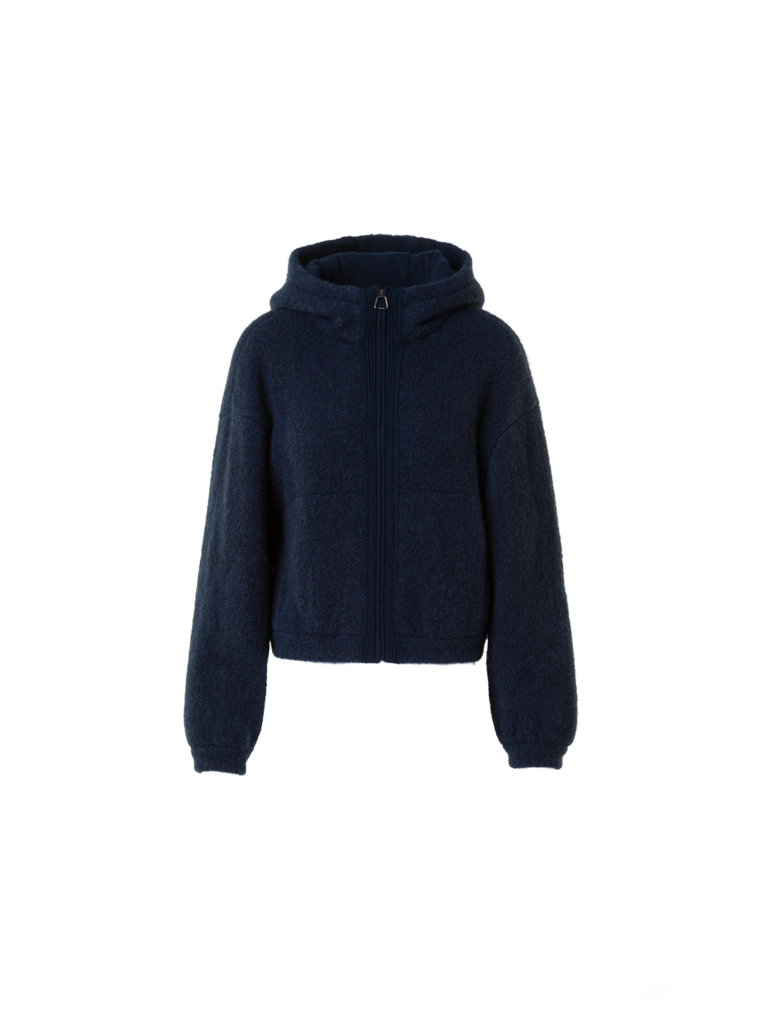 Designer Ultra-Soft Cashmere Silk Bouclé Zip Hoodie - neutral - navy - blue