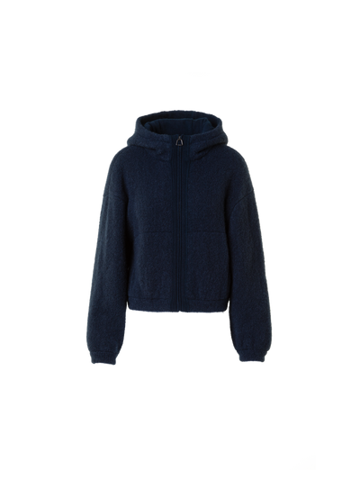 Designer Ultra-Soft Cashmere Silk Bouclé Zip Hoodie - neutral - navy - blue