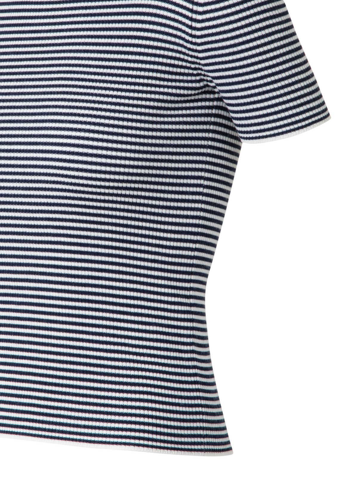 Designer Short Sleeve Sweater in Striped Virgin Wool  - navy - blue - multicolor