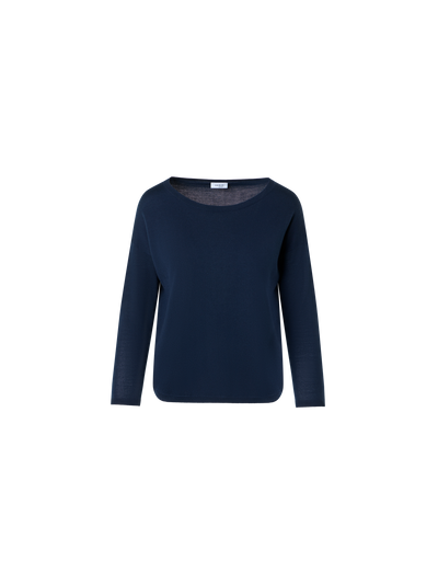 Designer Fine Merino Wool Signature Knit Sweater - navy - blue