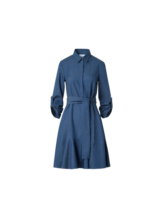 Designer Lightweight Cotton Denim Shirt Dress - blue