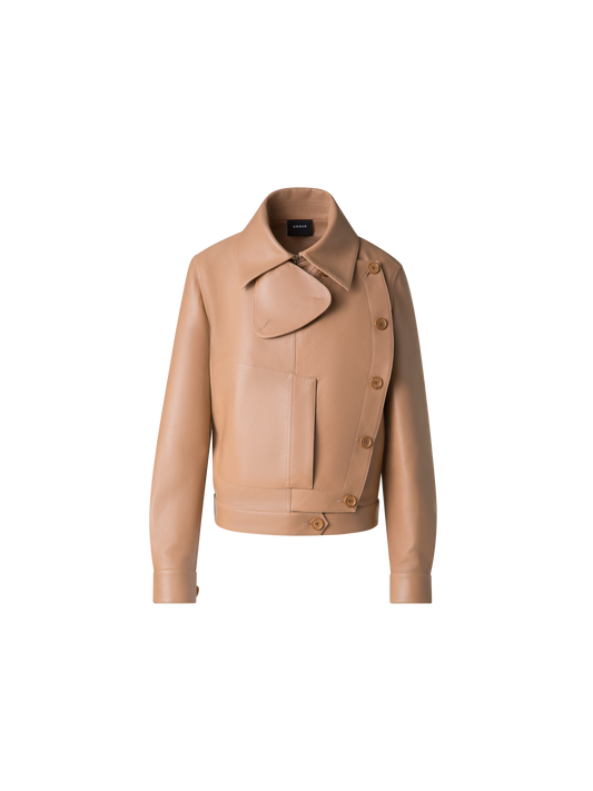 Designer Asymmetrical Trench Leather Jacket - neutral - pastel - beige