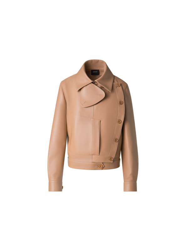 Designer Asymmetrical Trench Leather Jacket - neutral - pastel - beige