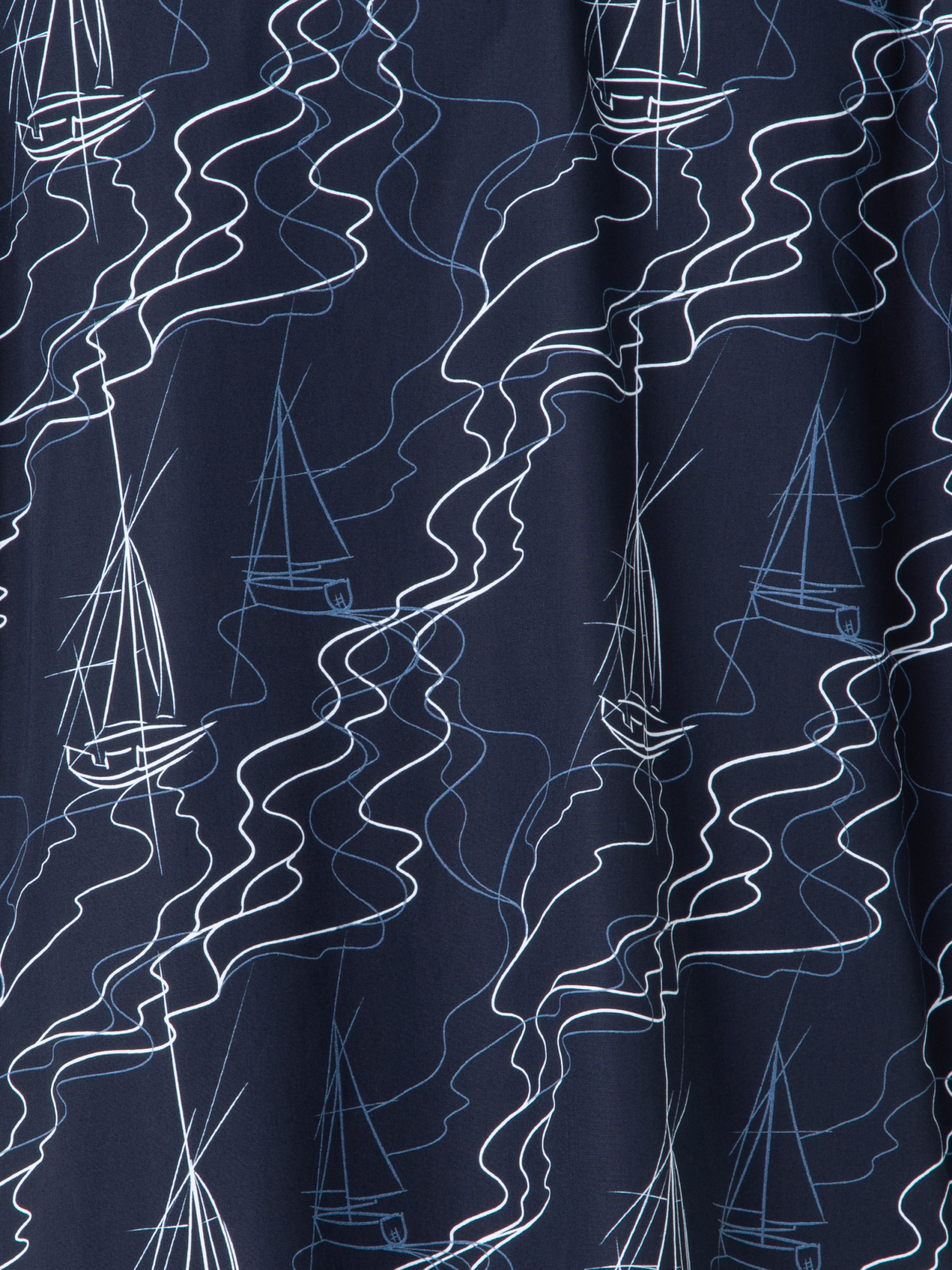 Designer Boxy Blouse in Cotton with Sailboat Print - navy - blue - multicolor