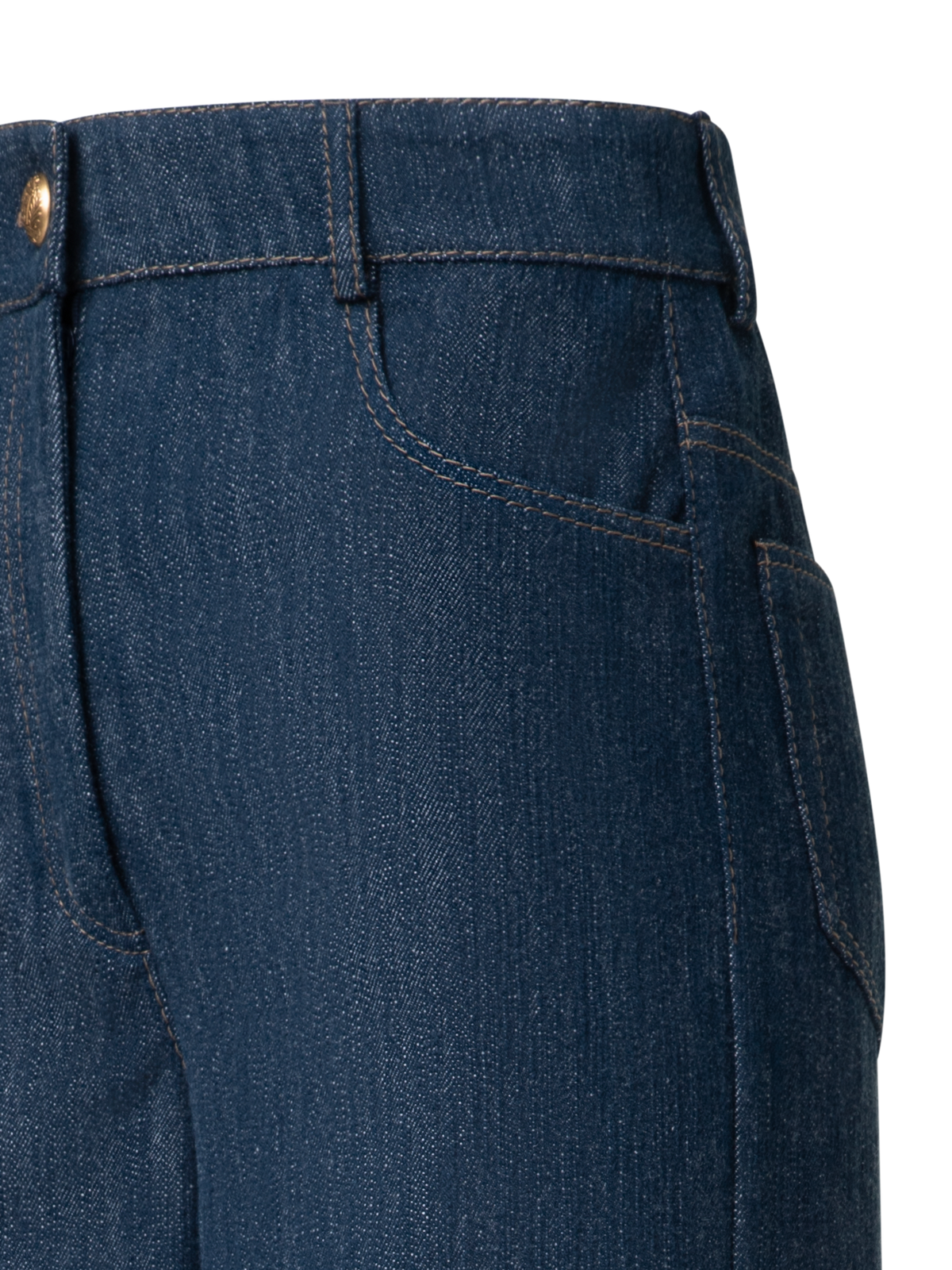 Designer Wide Cotton Wool Denim Stretch Pants - navy - blue