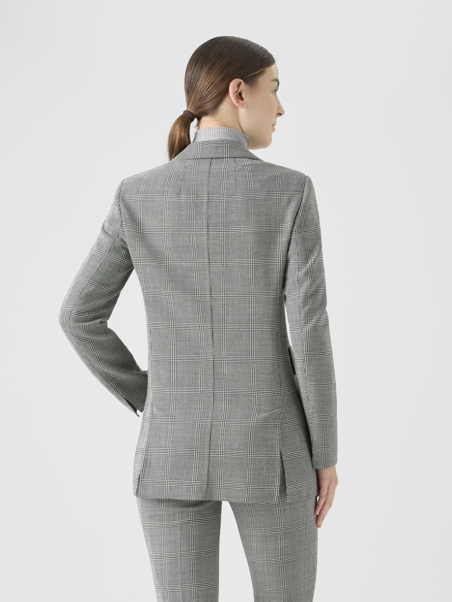 Designer Prince of Wales Check Wool Stretch Double-Face Jacket - grey 