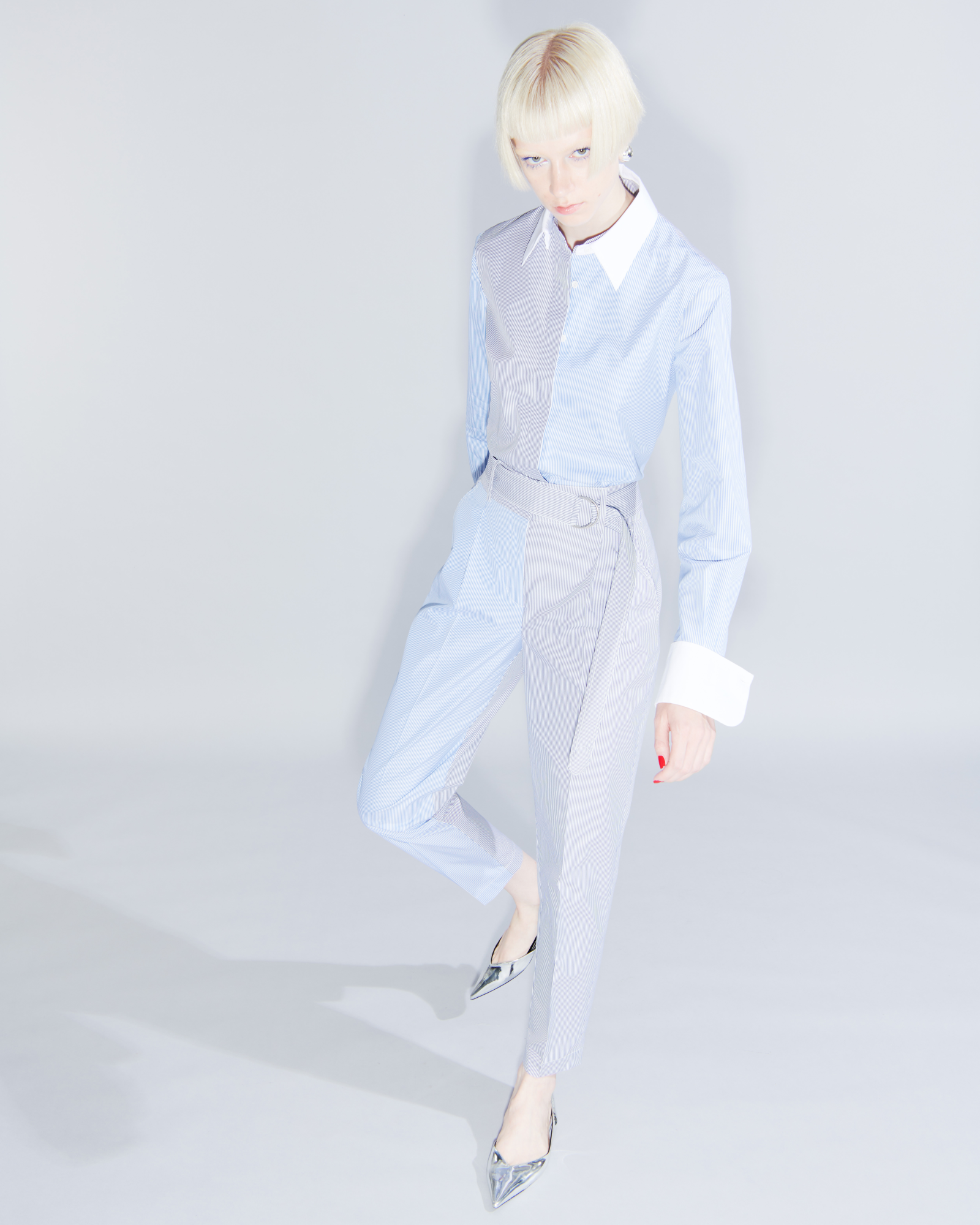 Designer Tapered Cotton Poplin Striped Pants - multicolor 