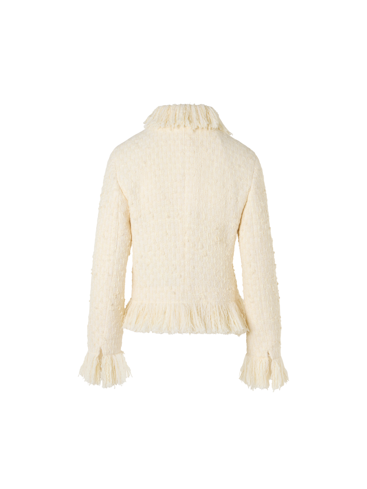 Designer Tweed Jacket with Fringed Edges - ecru