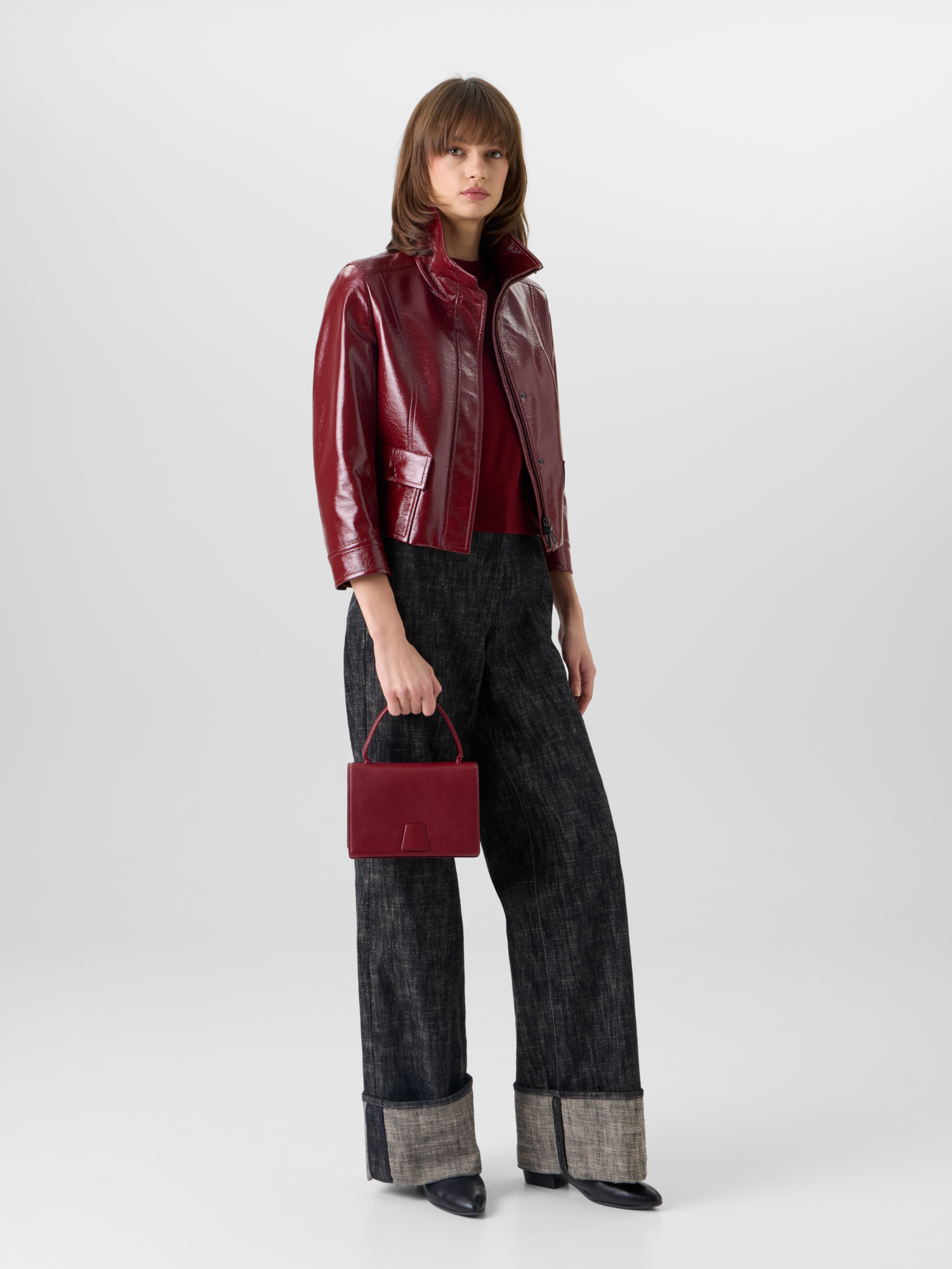 Designer Long-Sleeve Signature Pin-Dot Lamb-Nappa Leather Motorbike Jacket - red 