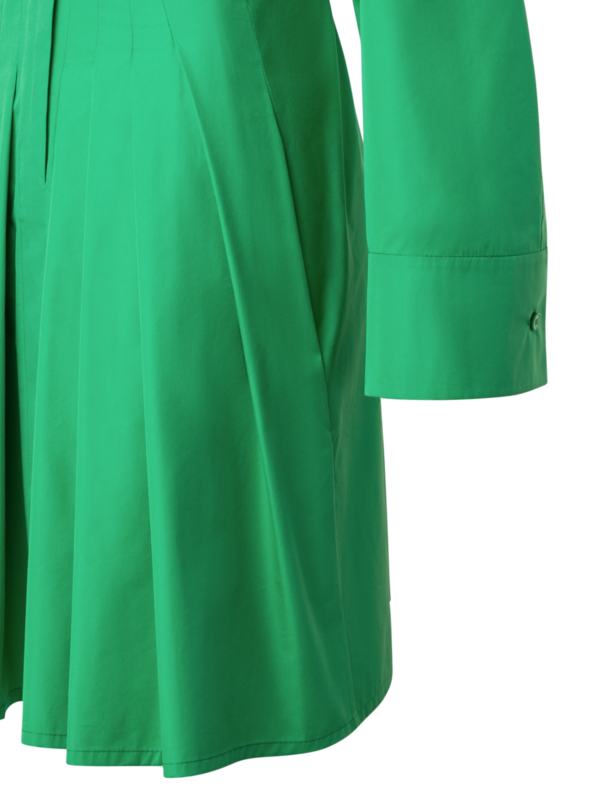 Designer Pleated Cotton Shirt Dress - green