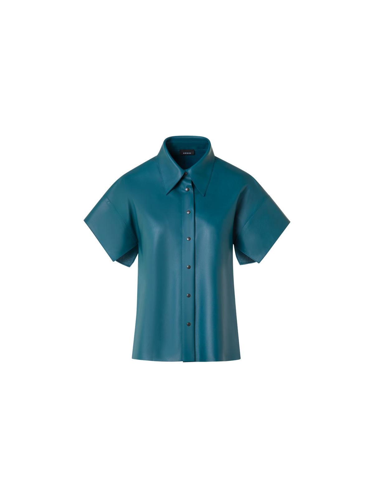 Designer Leather Blouse with Short Kimono Sleeves - green