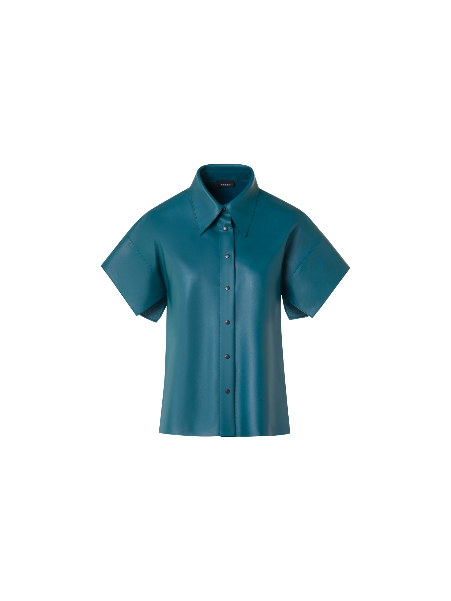 Designer Leather Blouse with Short Kimono Sleeves - green