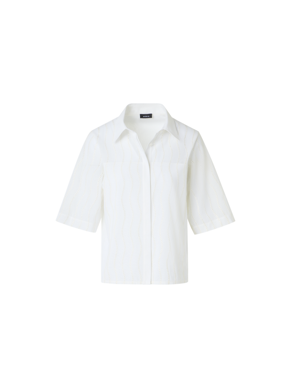 Designer Embroidered Boxy Cotton Blouse - ecru