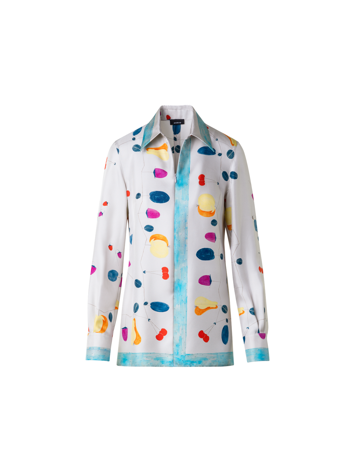 Designer Silk Tunic Blouse with Fruits Print - multicolor