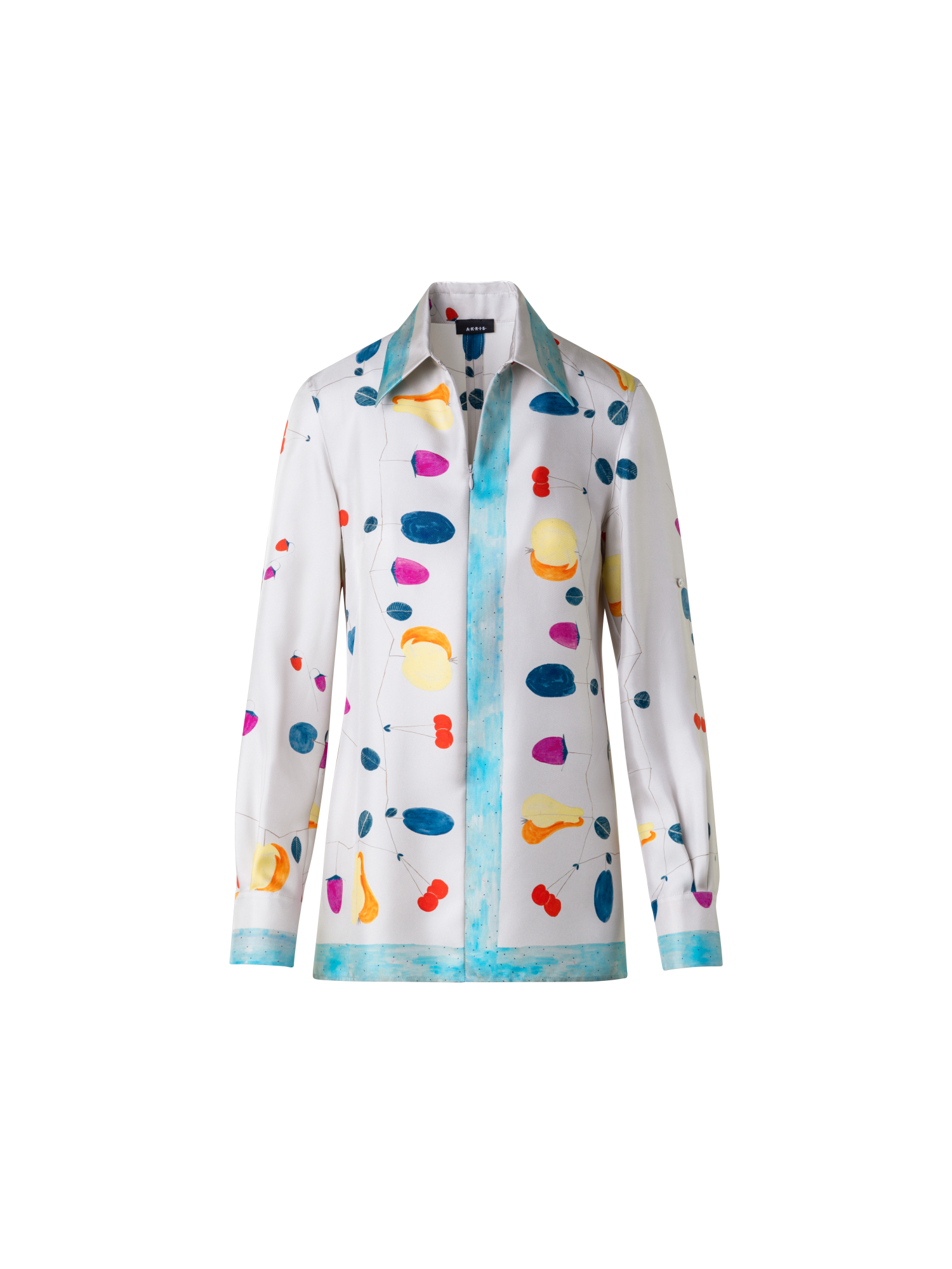 Designer Silk Tunic Blouse with Fruits Print - multicolor