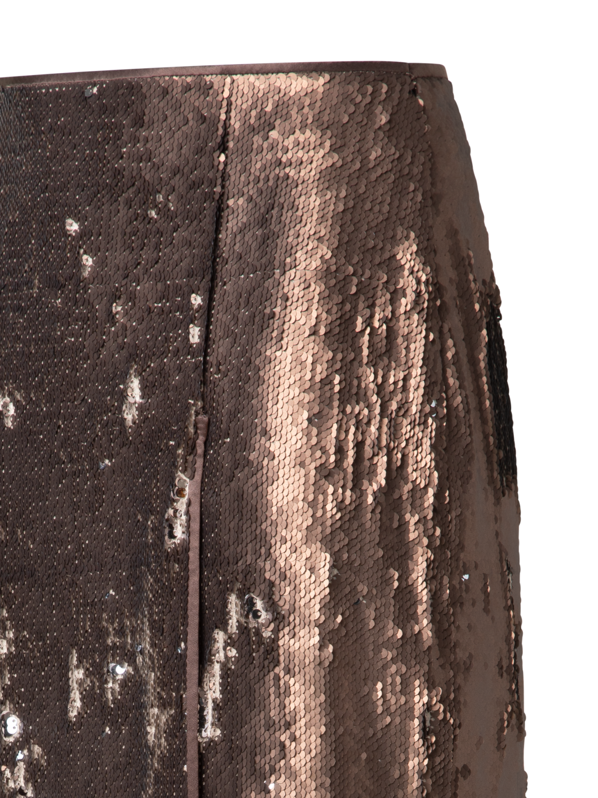 Designer Bi-Color Sequin Jersey Pencil Skirt with Slit - brown - gold