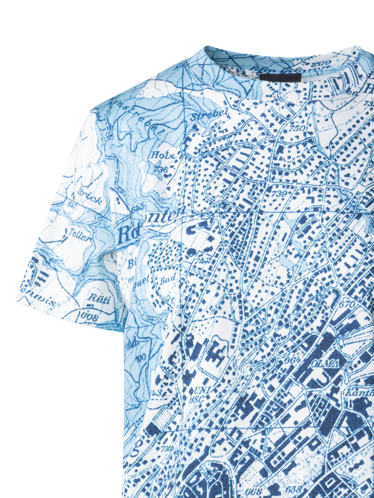 Designer St. Gallen Map Print Cotton Jersey T-shirt - blue - multicolor