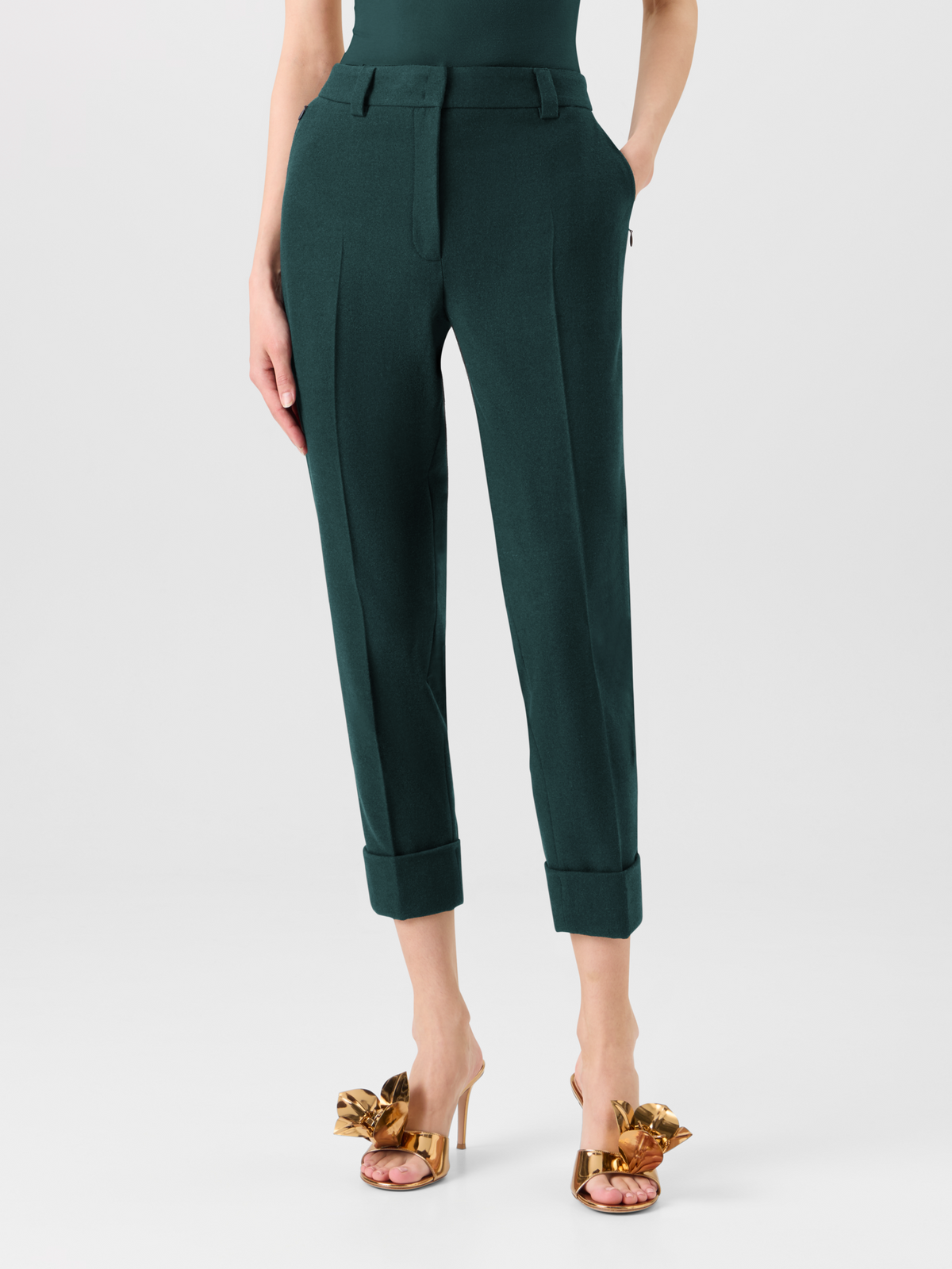 Designer Cuffed Tapered Flannel Pants - green #editorial