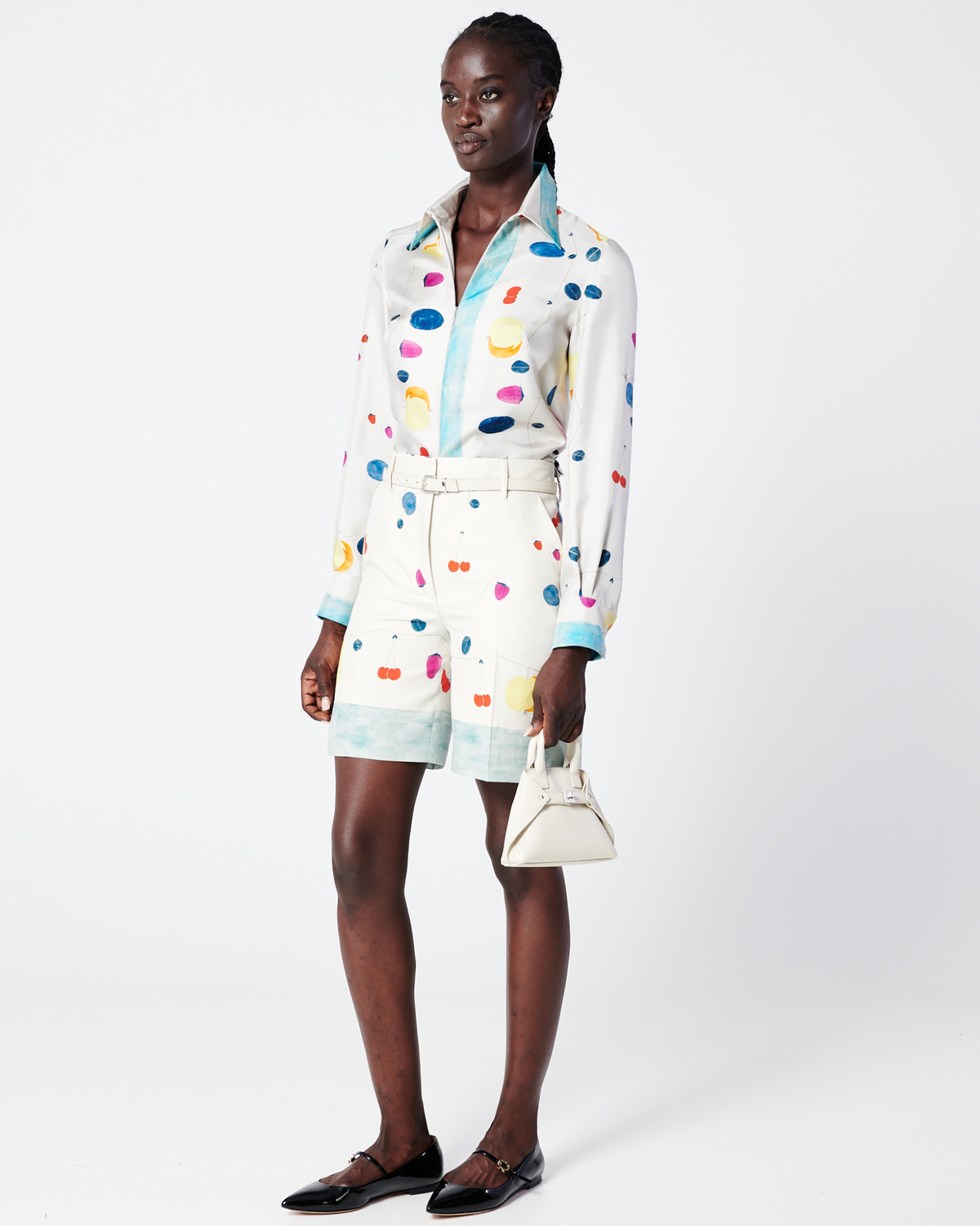 Designer Silk Tunic Blouse with Fruits Print - multicolor #editorial