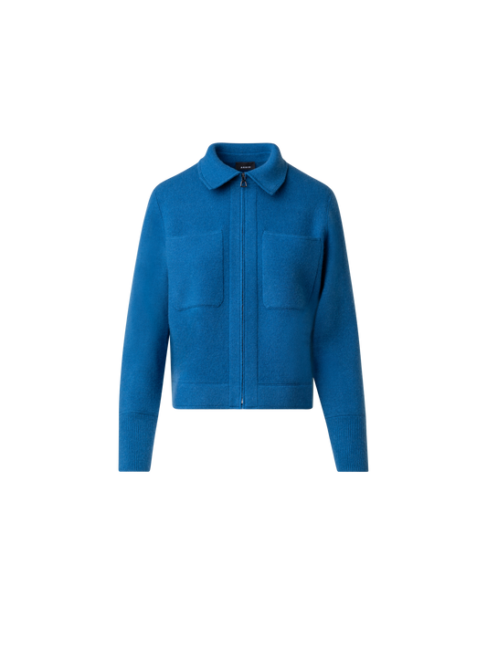 Designer Short Cashmere Knit Jacket - blue