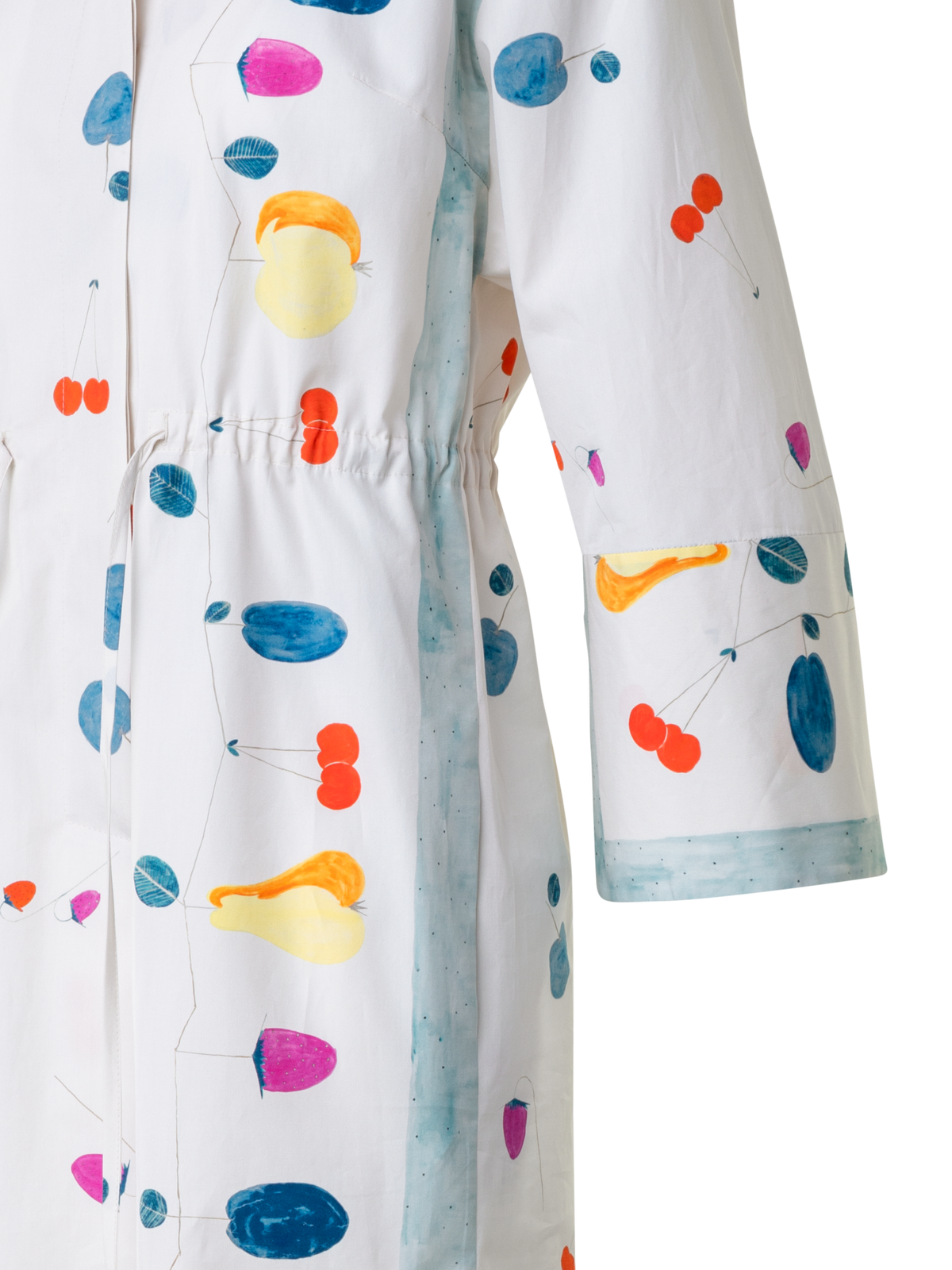 Designer Cotton Midi Shirt Dress with Fruits Print - multicolor