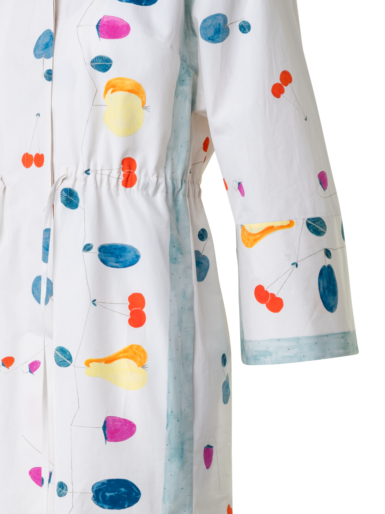 Designer Cotton Midi Shirt Dress with Fruits Print - multicolor