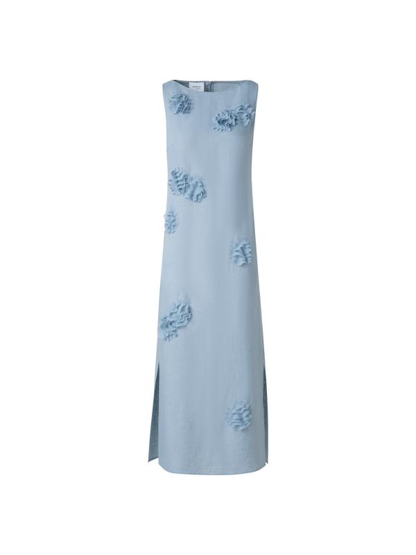 Designer Midi Linen Dress with 3D Carnation Detail - pastel - blue