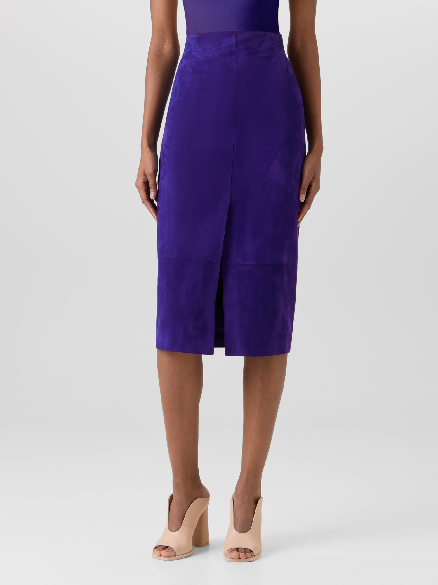 Designer Suede Pencil Skirt - purple 