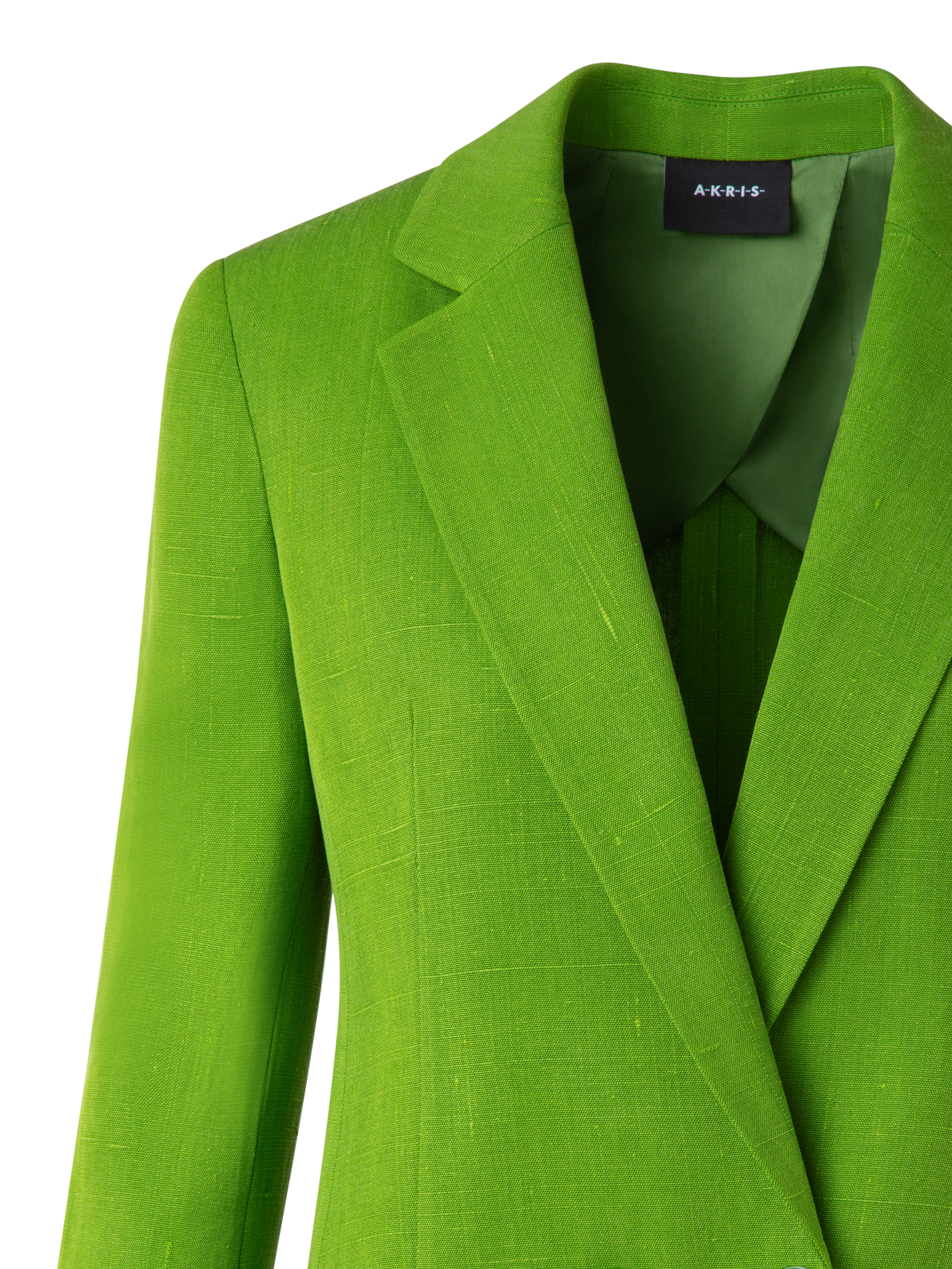Designer Double Breasted Blazer in Shantung Silk - green