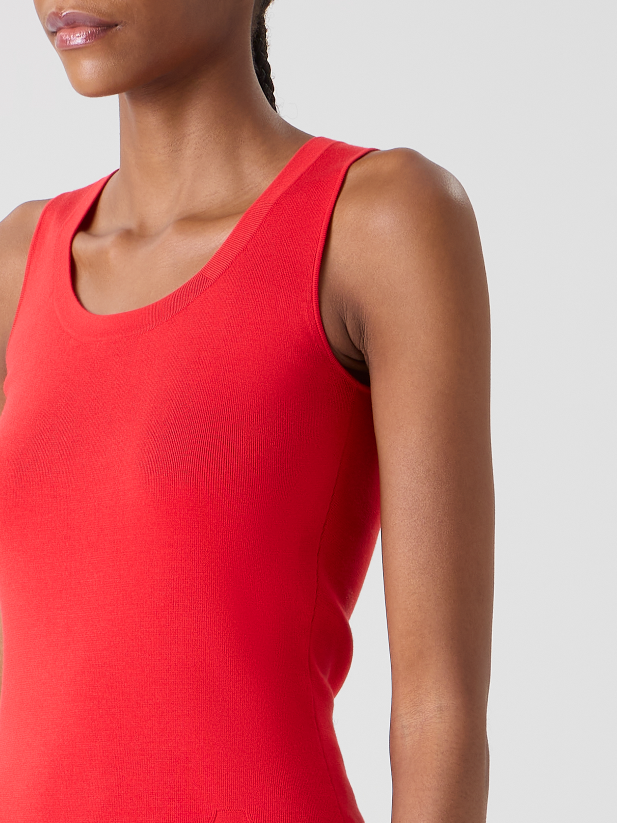 Designer Fitted Stretch Silk Knit Tank Top - red #editorial