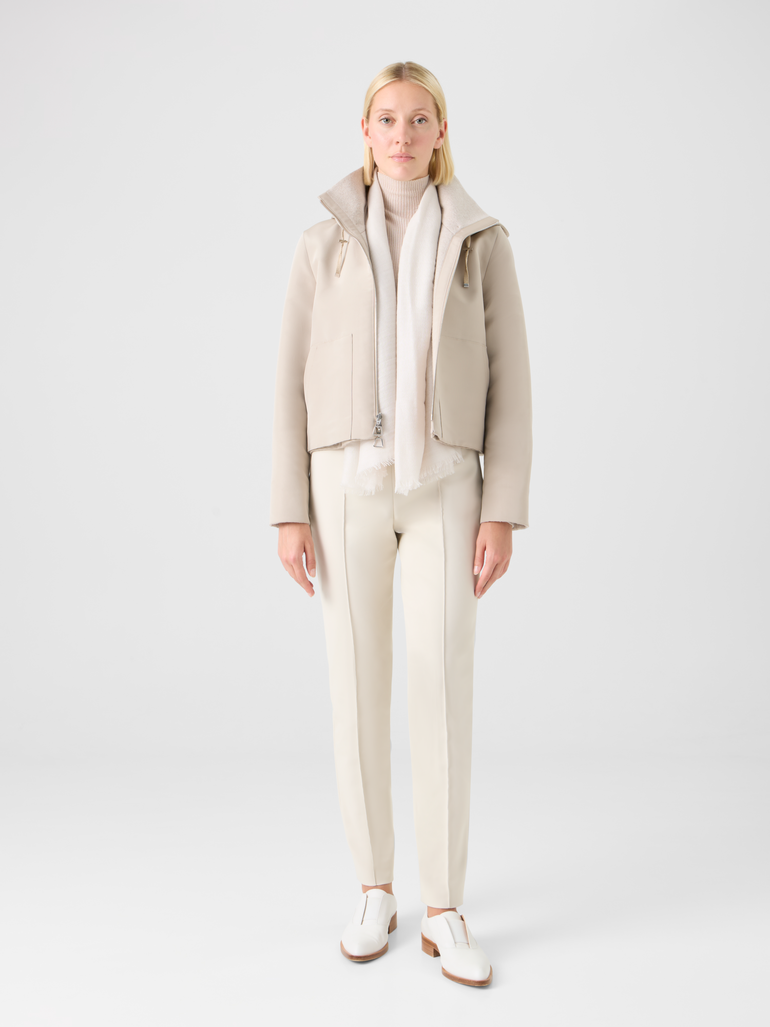 Designer Reversible Jacket in Cashmere Jersey to Silk - beige 