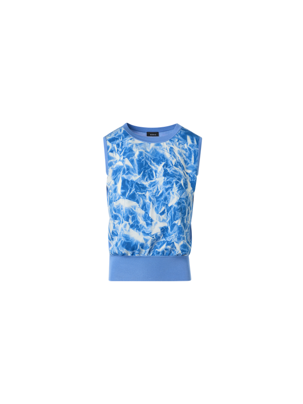 Designer Silk Knit Top with Whitecaps Print - blue