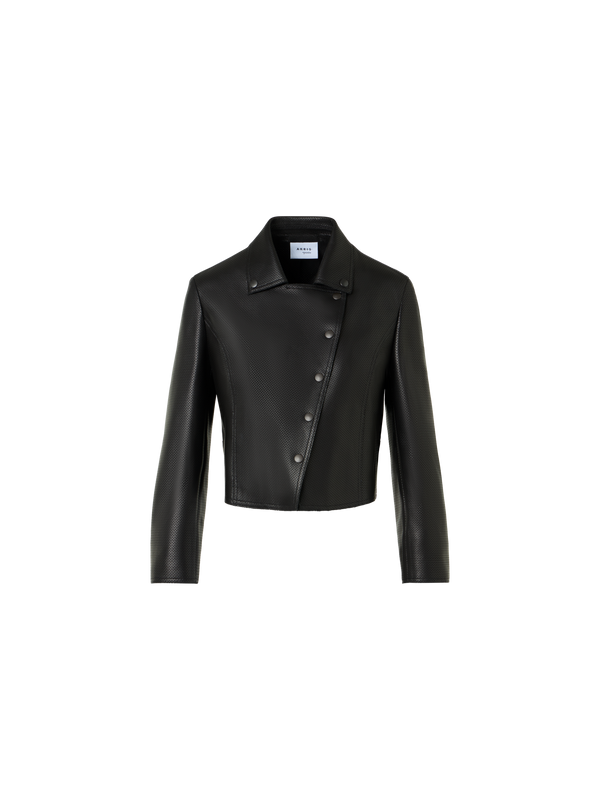 Designer Biker Jacket in Pin Dot Nappa Leather - black