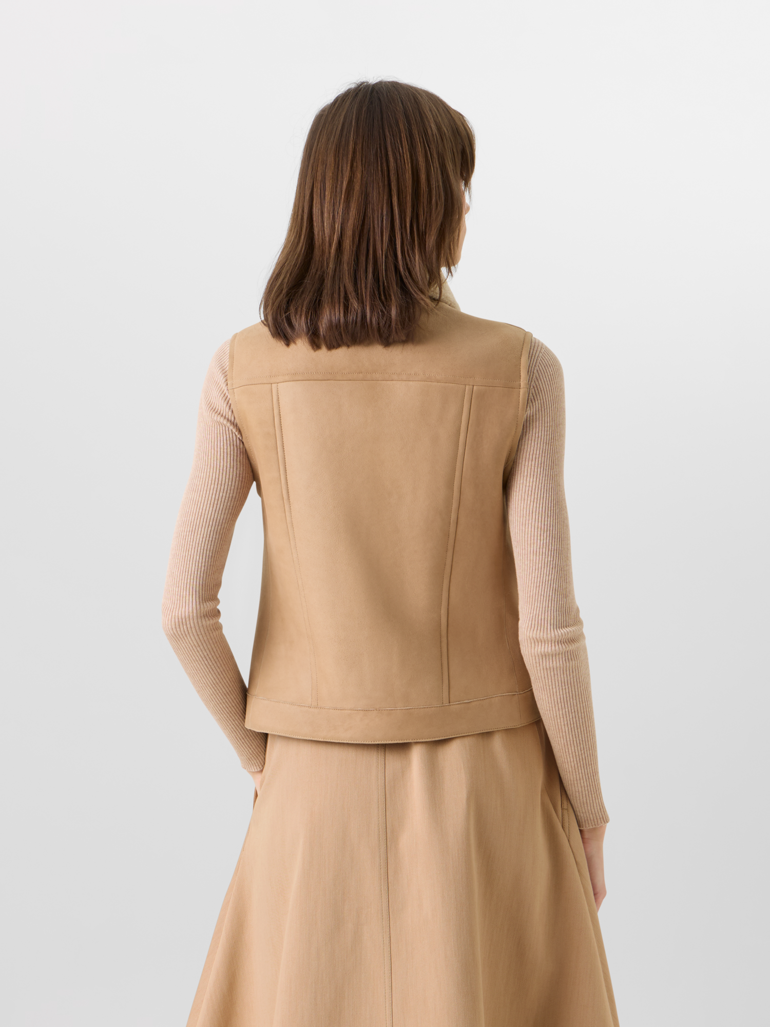Designer Mika Shearling Gilet with Fur Collar - beige 