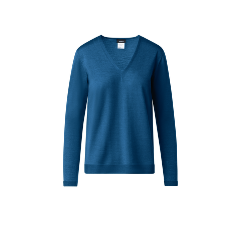 Seamless Cashmere Silk Knit V-Neck Sweater