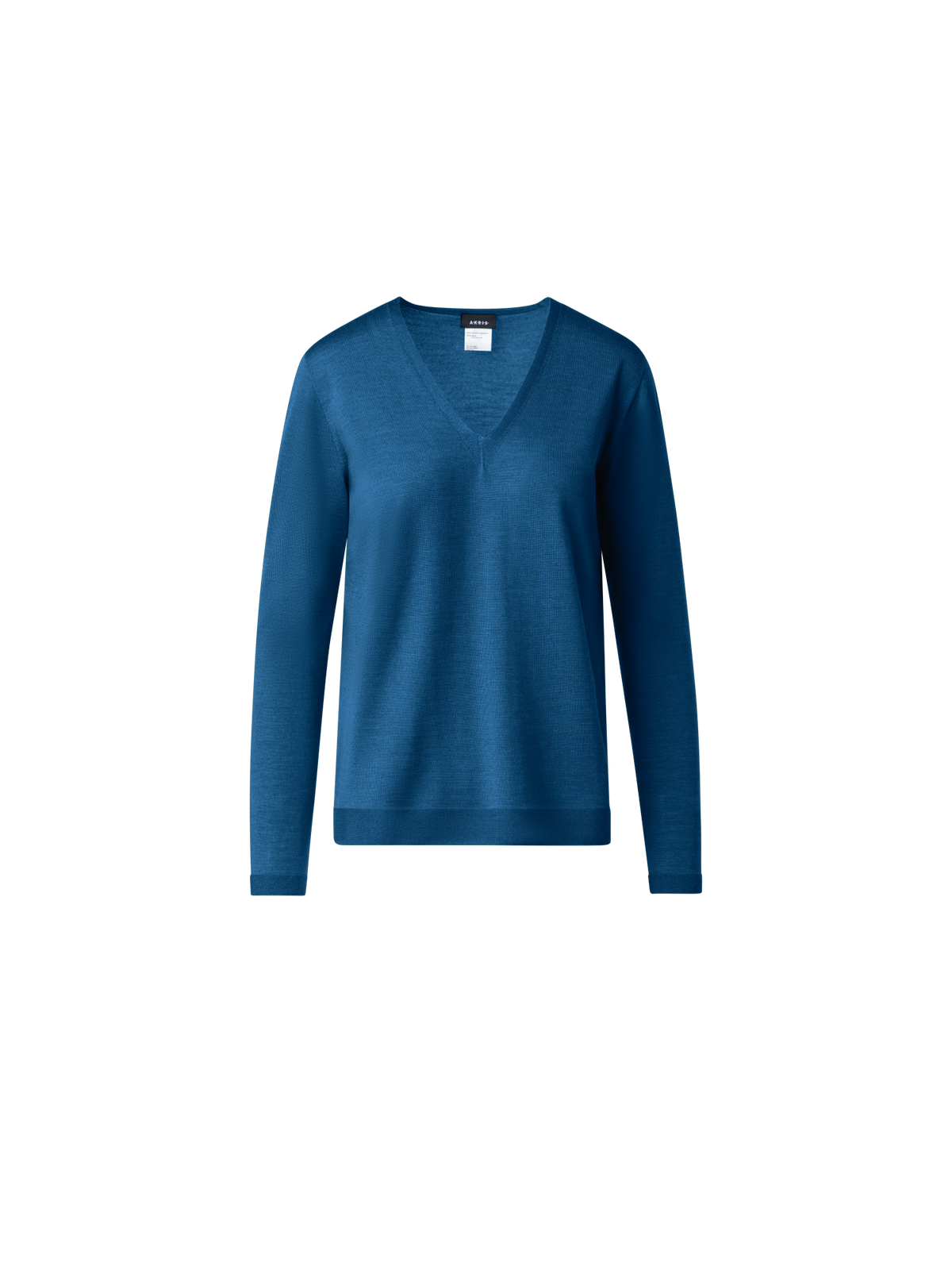 Designer Seamless Cashmere Silk Knit V-Neck Sweater - blue