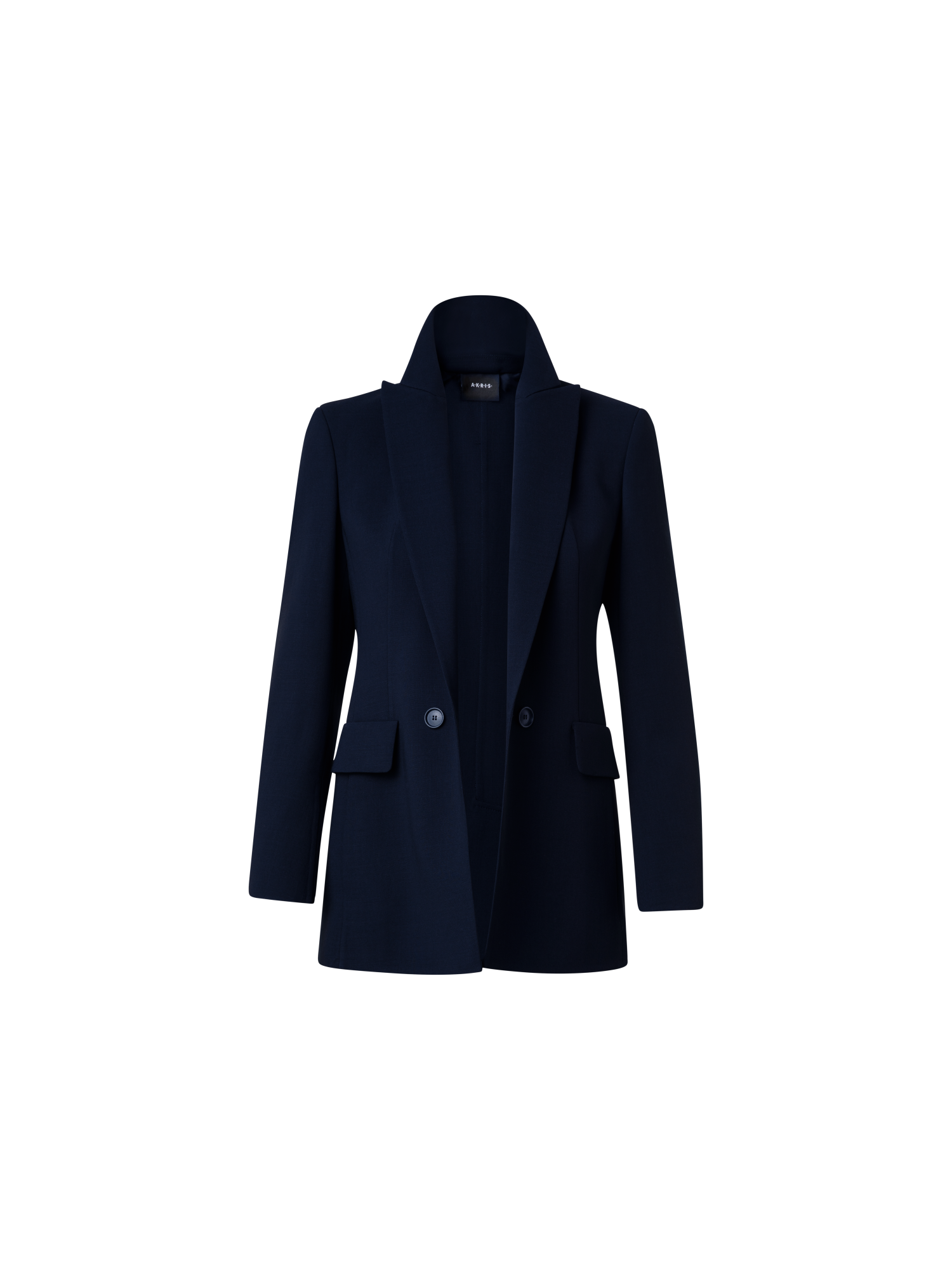 Designer Long Jacket in Wool Double-Face - navy - blue