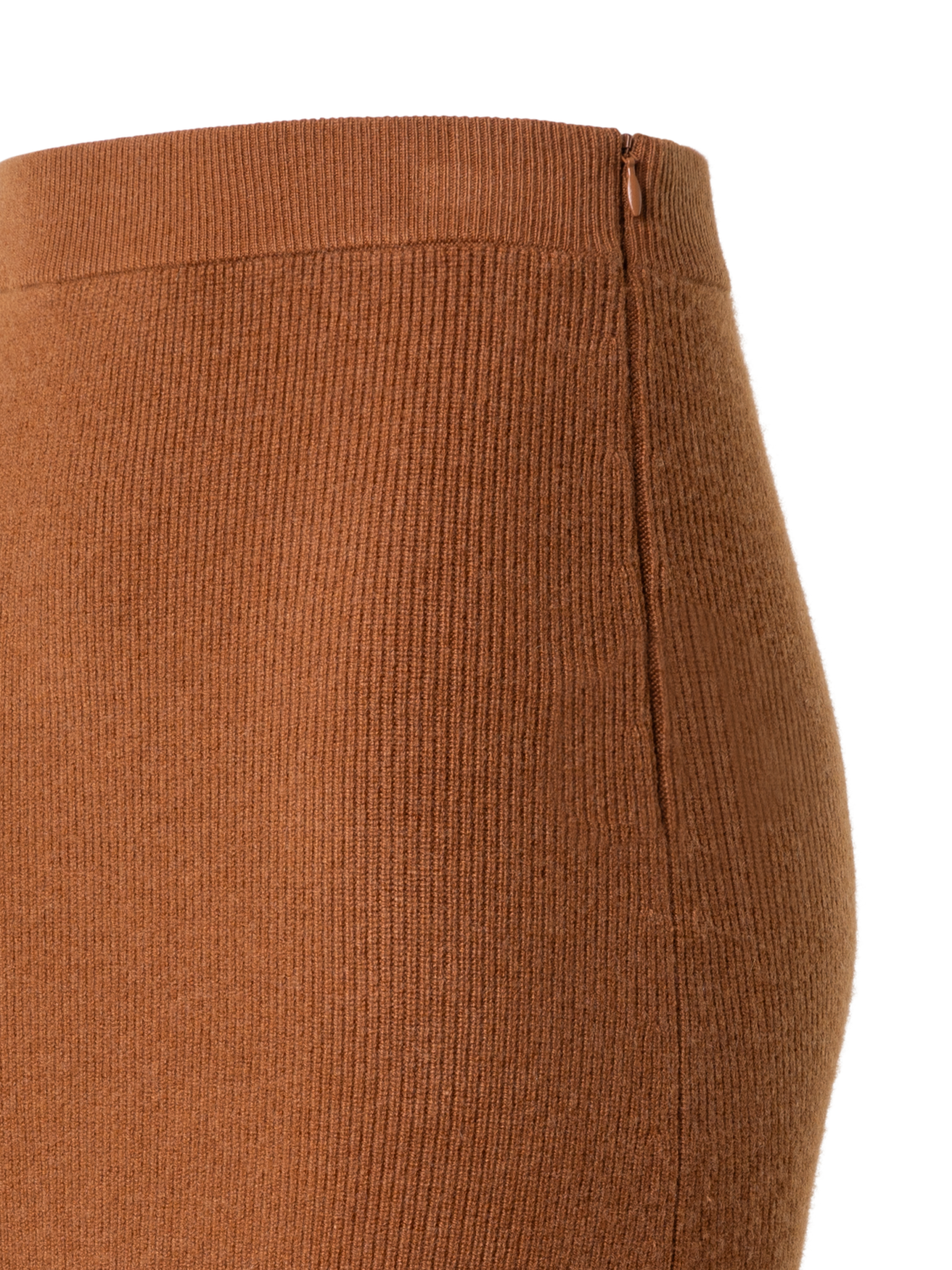 Designer Midi Knit Skirt in Ribbed Cashmere - brown