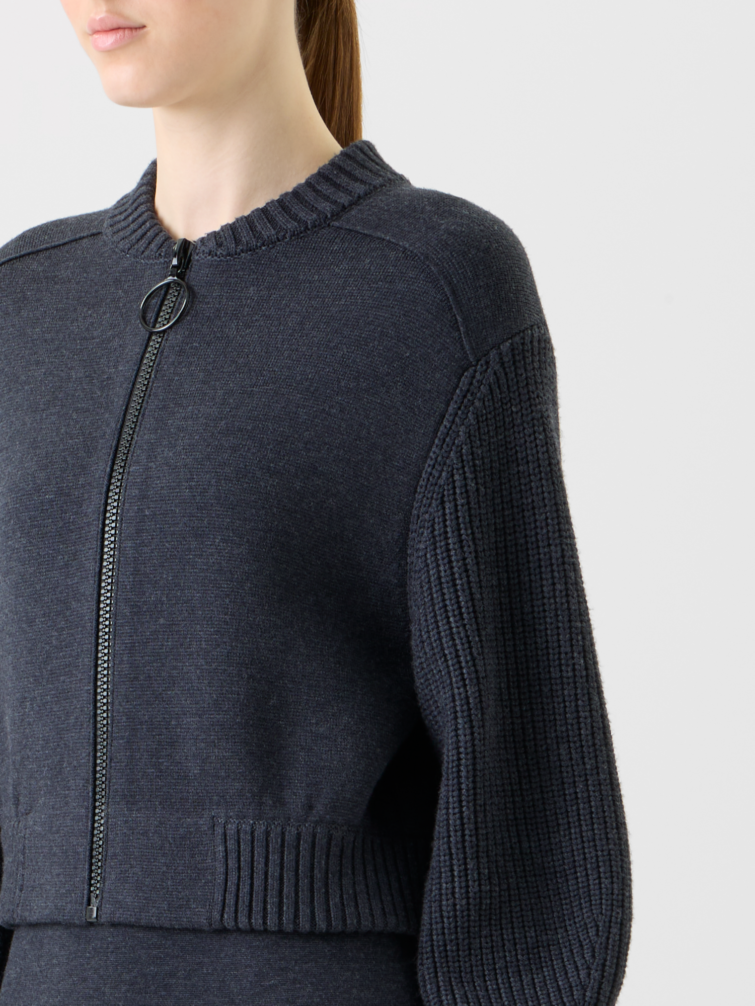 Designer Wool Milano Knit Bomber Jacket - neutral - grey 