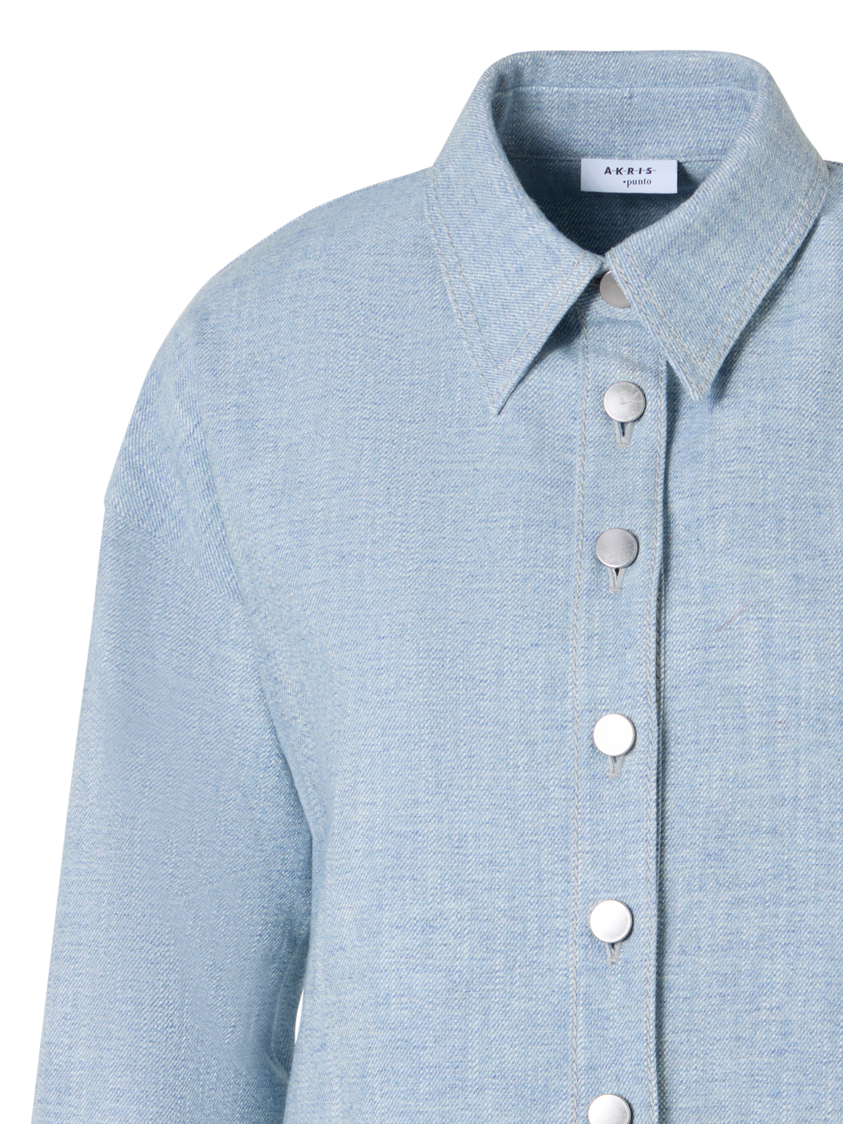 Designer Cropped Shirt Blouse in Brushed Winter Denim - blue