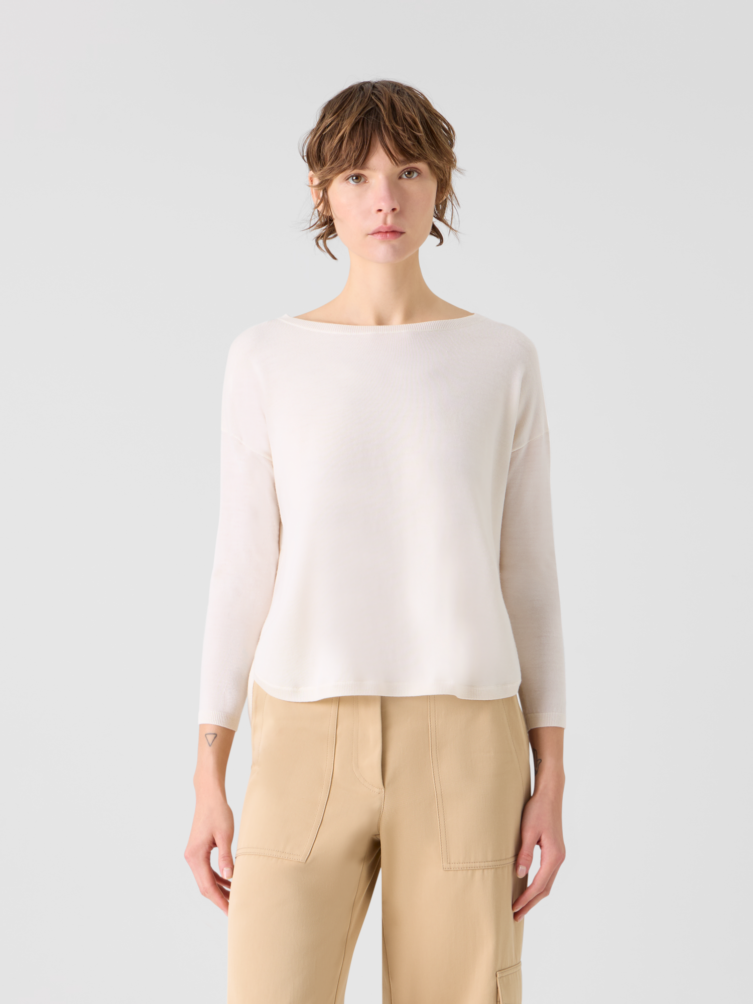 Designer Fine Merino Wool Signature Knit Sweater - white 