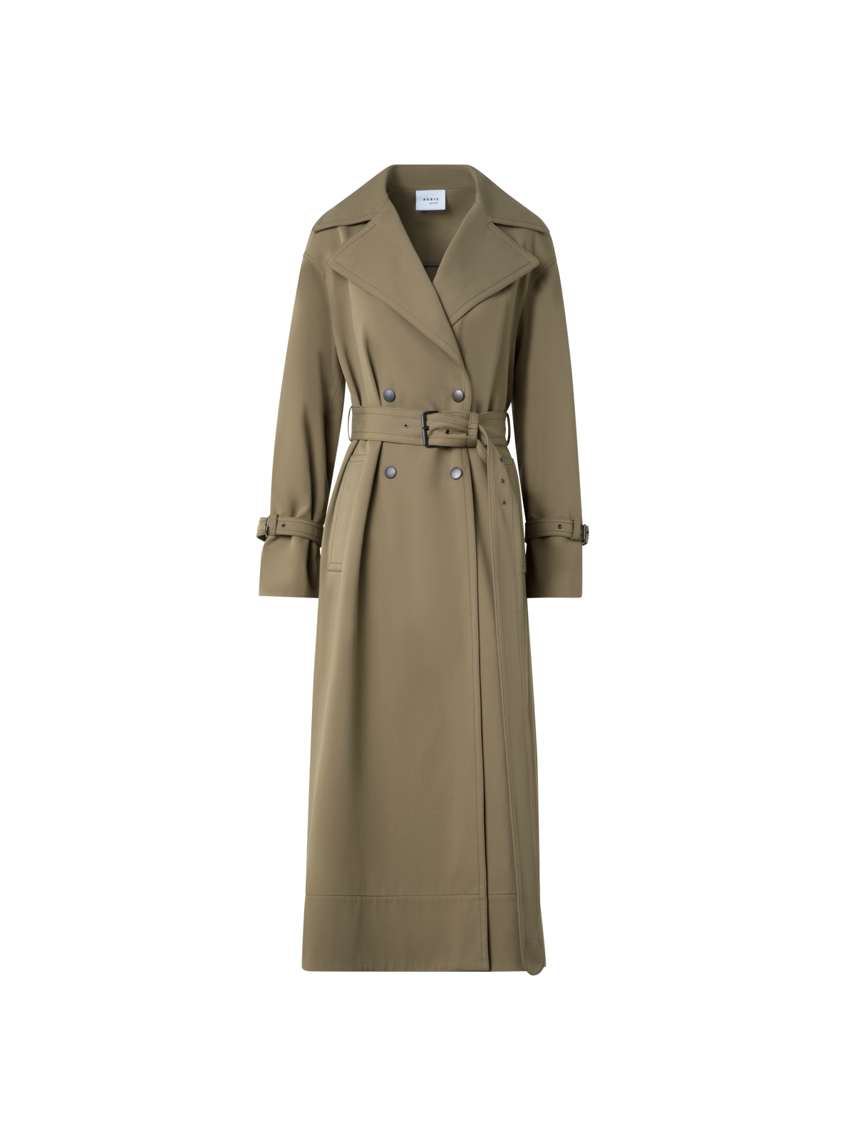 Designer Long Water Repellent Maxi Trench Coat - neutral - green